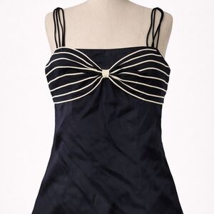 ECI New York Silk Camisole Black Ivory Striped Spaghetti Strap Top Size 10